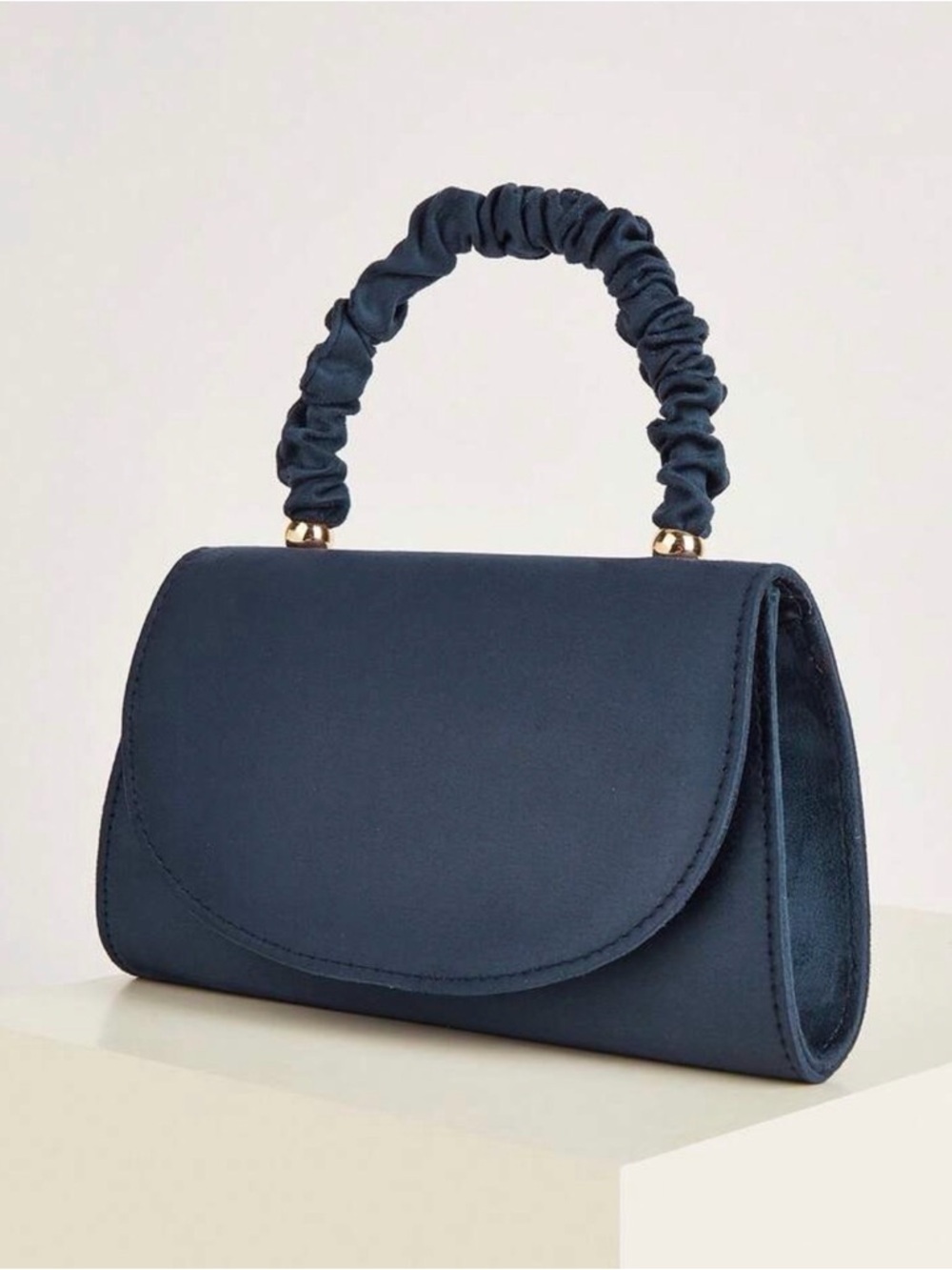 NEW Navy Blue Ruched Handle Top-Handle Bag with Chain Strap - Picture 4 of 9